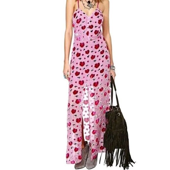For Love and Lemons Pink Purple Velvet Floral Rosita Midi Slip Dress Size XS - Picture 1 of 16